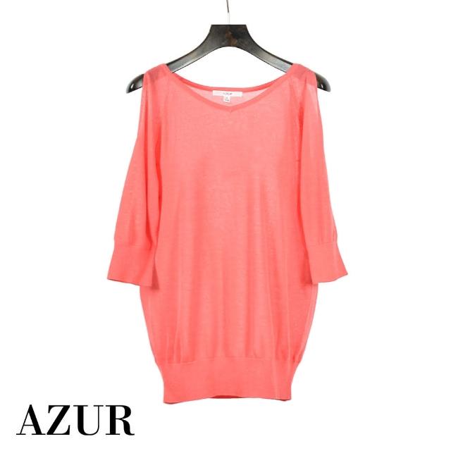 【AZUR】暖風微撫透膚挖肩針織上衣-粉色