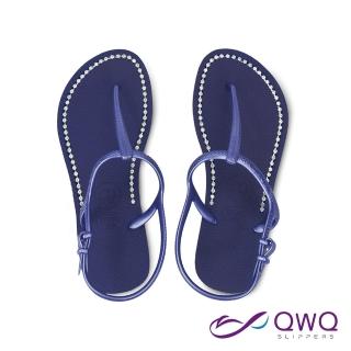【QWQ】顯瘦線條-綁帶休閒水鑽涼鞋-腳型修長款-時尚美型-獨家鑲鑽-舒適好穿-寶石藍 MIT(GEBB00404)