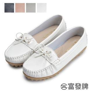 【FUFA Shoes 富發牌】皮質細線蝴蝶結豆豆鞋-白 1DR25(女鞋/女懶人鞋/莫卡辛鞋/包鞋)