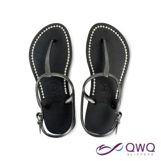 【QWQ】顯瘦線條-綁帶休閒水鑽涼鞋-腳型修長款-時尚美型-低調百搭-鞋底軟Q-爵士黑 MIT(GEBB00505)