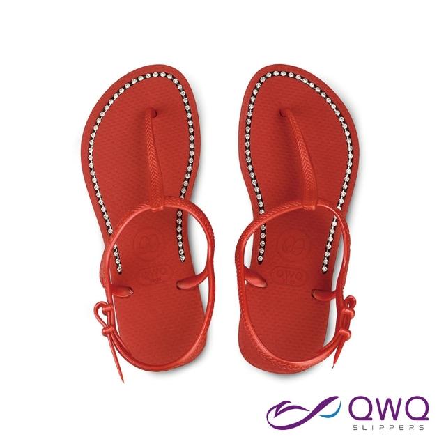【QWQ】夏日時尚-綁帶休閒水鑽涼鞋-腳型修長款-鞋帶保固-搖滾紅 MIT(GEBB00101)