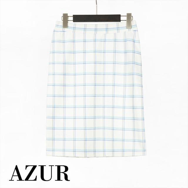 【AZUR】質感修身經典格紋窄裙-藍