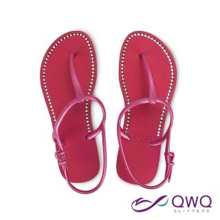 【QWQ】夏日清新-綁帶休閒水晶涼鞋-腳型修長款-鞋帶保固-俏麗粉 MIT(GEBB00202)