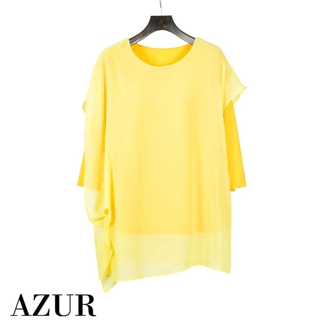 【AZUR】輕柔透膚雪紡紗上衣-黃
