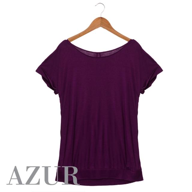 【AZUR】簡約浪花袖圓領上衣-深紫