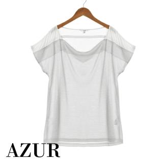 【AZUR】知性透膚雪紡拼接上衣-淺條紋