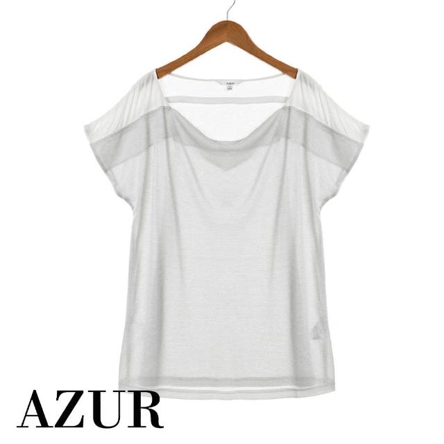 【AZUR】知性透膚雪紡拼接上衣-淺條紋