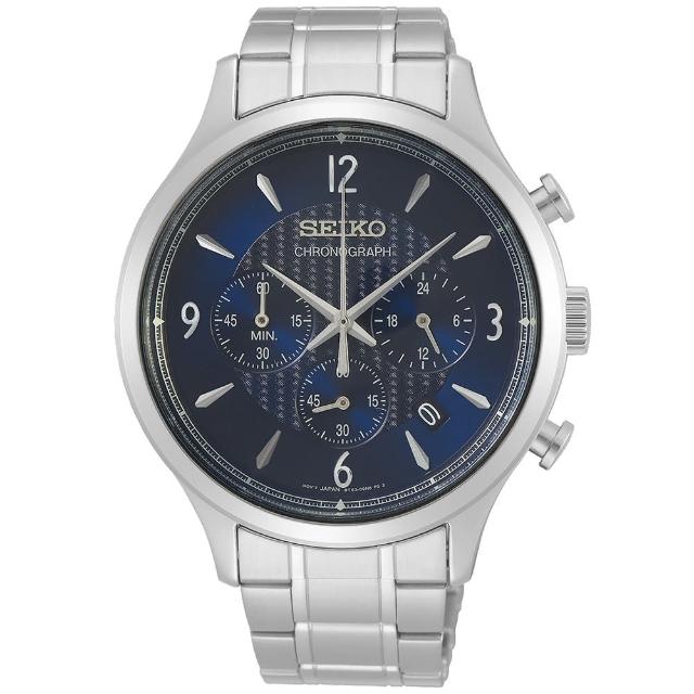 【SEIKO 精工】CS系列典雅紳士計時腕錶-42mm/藍 畢業 禮物(8T63-00M0D/SSB339P1)