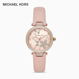 【Michael Kors 官方直營】Parker 耀眼時刻女錶 裸粉X皮革錶帶 手錶 33mm MK6808