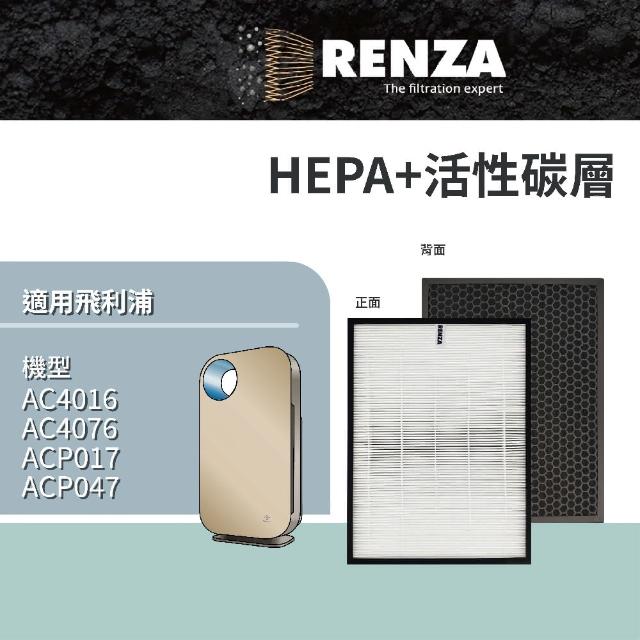 【RENZA】適用PHILIPS 飛利浦 AC4076 AC4016 高效濾淨空氣清淨機(2合1HEPA+活性碳濾網 濾芯)