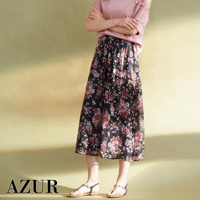 【AZUR】復古成熟花卉雪紡寬褲