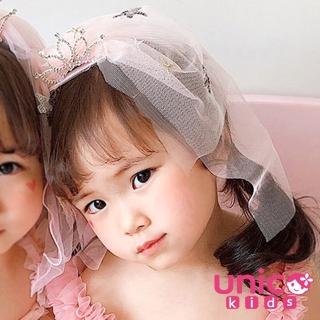 【UNICO】韓國熱賣 小花童超萌粉系皇冠頭紗全包布髮夾(髮飾/配件/聖誕)