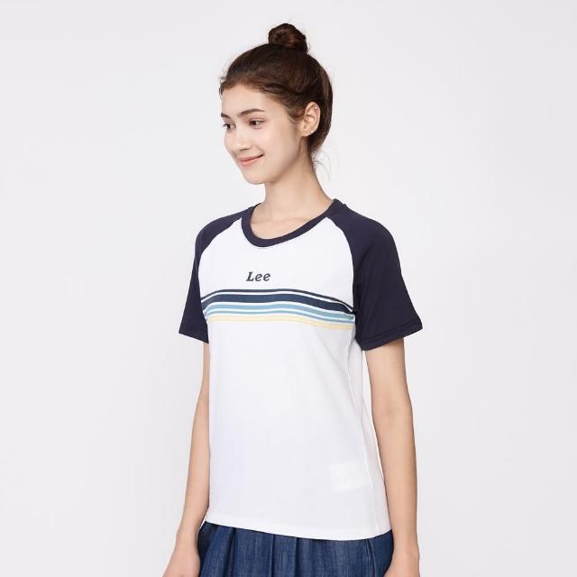 【Lee 官方旗艦】女裝 短袖T恤 / 撞色連袖 小LOGO 海軍藍 標準版型(LL20017266T)