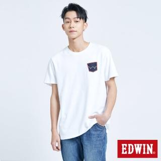 【EDWIN】男裝 涼感牛仔口袋徽章短袖T恤(白色)