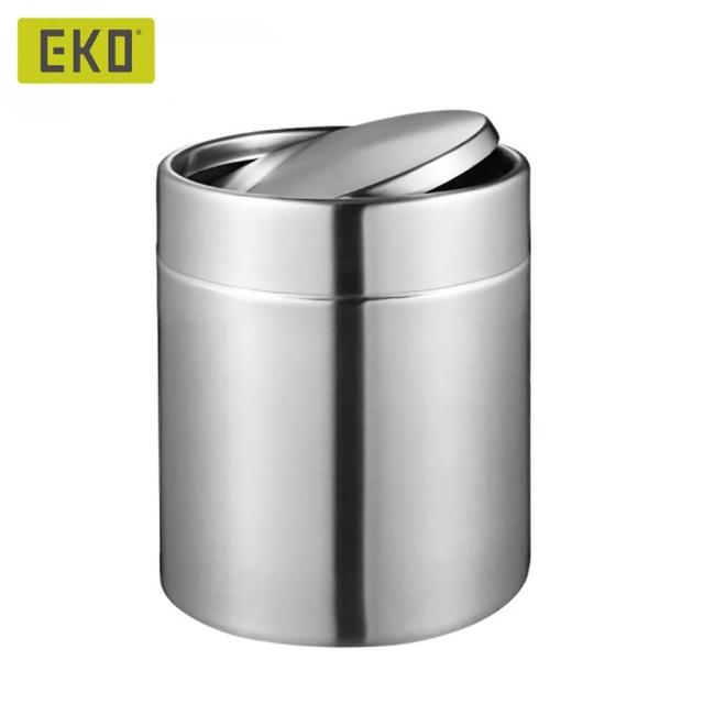 【EKO】EKO 方迪桌面不鏽鋼垃圾桶1.5L(車用垃圾桶/搖蓋小垃圾桶/化妝桌垃圾桶/茶几垃圾桶)