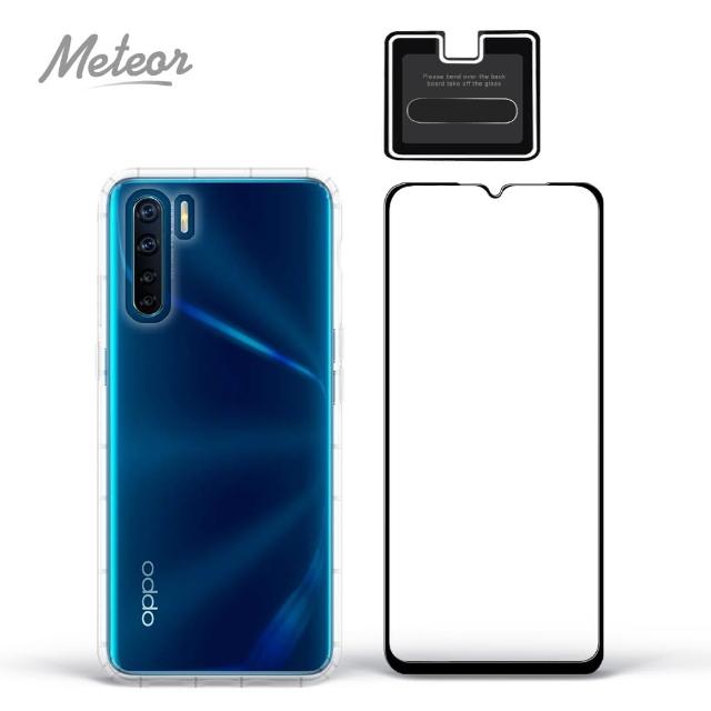 【Meteor】OPPO A91 手機保護超值3件組(透明空壓殼+鋼化膜+鏡頭貼)
