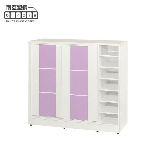 【南亞塑鋼】3.8尺方塊直飾條二推/拉門右開放防水塑鋼鞋櫃(白色+粉紫色)