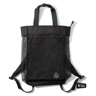 【KIU】白色側背後背2用大容量托特包 一包變兩包 內袋可變防水購物袋(112900 黑色)