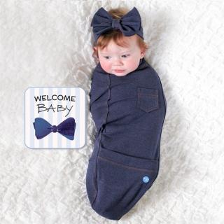 【美國Bixbee】BABY joe - 穿套式實用造型包巾套組 - 蝴蝶結丹寧小姐