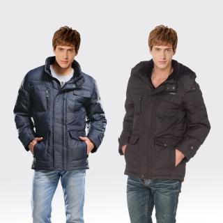 【SAMLIX 山力士】JIS90%男防潑水保暖羽絨外套#67312(藍黑色.咖啡色)