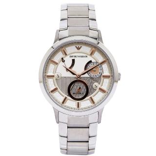 【EMPORIO ARMANI】設計款式機械手錶-銀白面X銀色/40mm(AR4668)