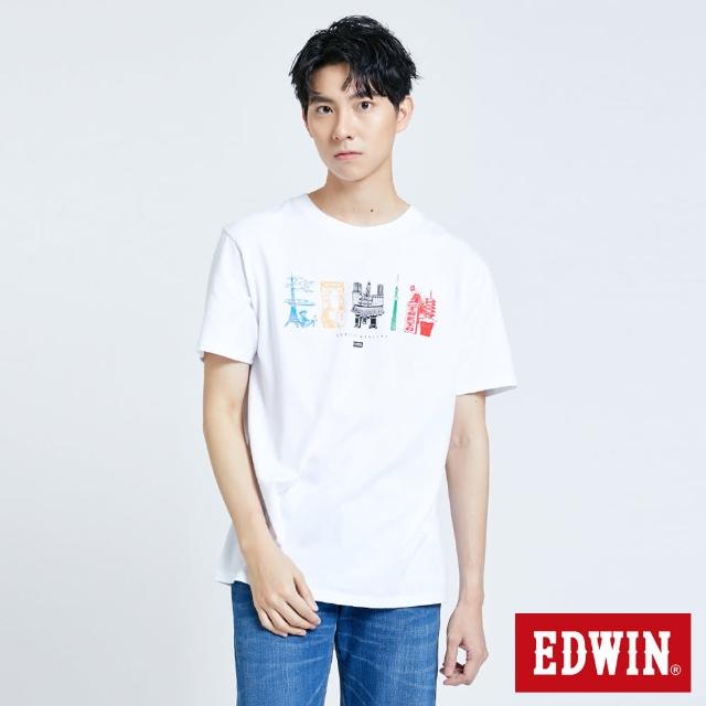 【EDWIN】男裝 東京地景LOGO 短袖T恤(白色)