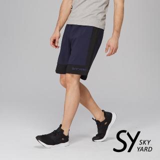 【SKY YARD】跳色拼接剪裁運動短褲(藍黑色)