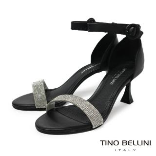 【TINO BELLINI 貝里尼】巴西進口閃鑽一字帶高跟涼鞋FSAT001(黑色)
