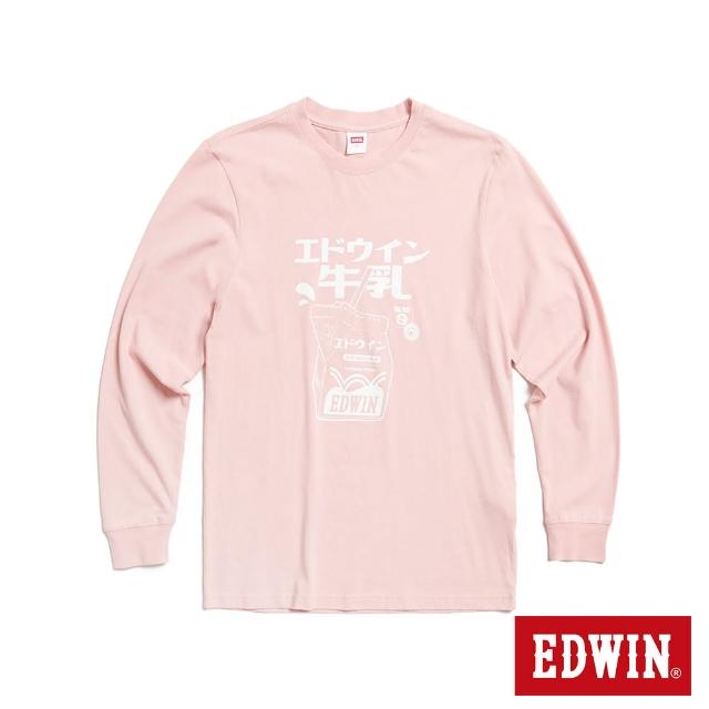 【EDWIN】男女裝 東京散策系列 營養牛乳長袖T恤(淺粉紅)