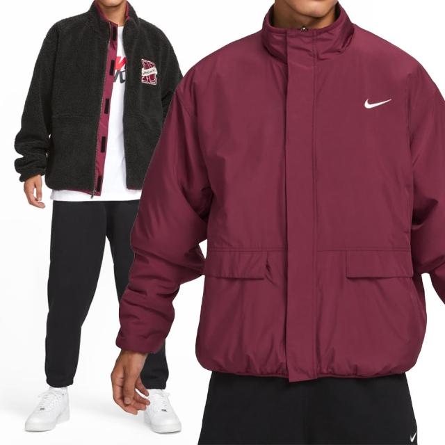 NIKE 耐吉】NSW Winter Jacket 男款黑紅色雙面穿拉鍊口袋寬版保暖立領