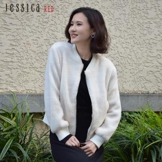 【Jessica Red】時尚休閒百搭絨毛拉鏈短版棒球服外套824407（白）