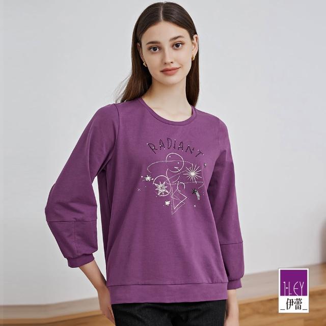 【ILEY 伊蕾】俏皮星球貼鑽氣球袖型棉質上衣(紫色；M-XL；1223061207)