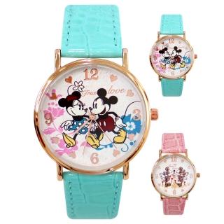 【Disney 迪士尼】經典組合米奇米妮皮帶錶