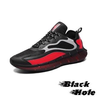 【Black Hole】英倫時尚潮流夜光撞色流線圖樣拼接運動休閒鞋-男鞋(黑紅)