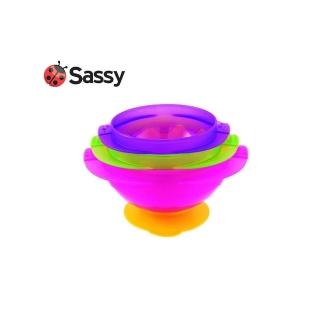 【美國 Sassy】三合一吸盤碗套組(可微波 / 二色隨機)