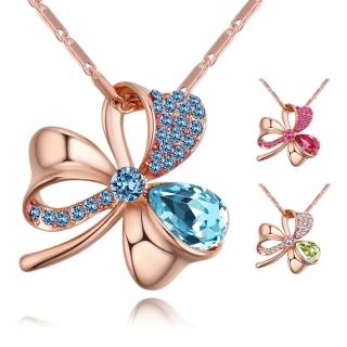 【I.Dear Jewelry】幸運草-精美閃耀奧地利水晶鑽三葉草鑲鑽玫瑰金項鍊(2款8色)