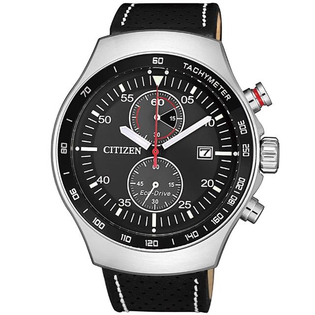 【CITIZEN 星辰】光動能紳士雙眼計時皮帶手錶-43.5mm(CA7010-19E)