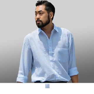 【男人幫】男人幫大尺碼*S5202＊時尚穿搭水藍條紋 短袖襯衫(S5202)