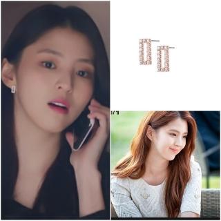 【HaNA 梨花】韓國夫妻的世界韓素希方型鑲鑽耳環