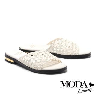 【MODA Luxury】簡約時尚清新編織低跟拖鞋(白)