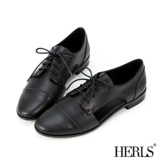 【HERLS】牛津鞋-全真皮側鏤空德比鞋牛津鞋(黑色)