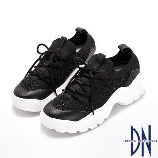 【DN】休閒鞋_水鑽點綴透氣針織綁帶造型休閒鞋(黑)