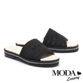 【MODA Luxury】簡約民俗風飛織草編厚底拖鞋(黑)