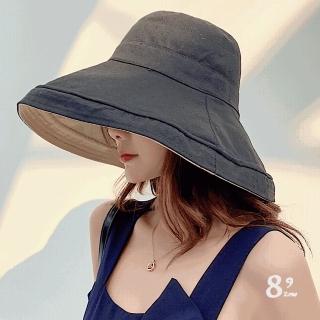 【89 zone】日系雙面拼色可摺疊 漁夫帽 沙灘帽 太陽帽 防風帽 防曬帽 遮陽帽(黑)