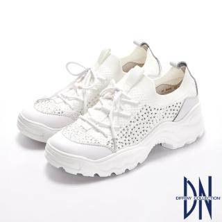 【DN】休閒鞋_水鑽點綴透氣針織綁帶造型休閒鞋(白)