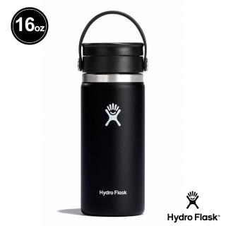 【Hydro Flask】16oz/473ml 寬口旋轉咖啡蓋保溫杯(時尚黑)(保溫瓶)