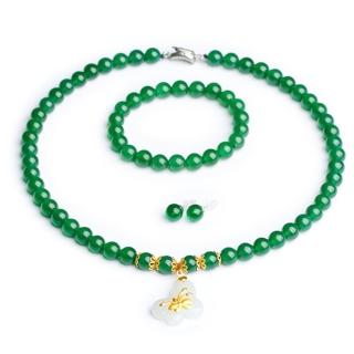 【RJNewYork】高雅貴氣綠綠玉瑪瑙蝴蝶串珠項鍊手鍊耳環(綠綠玉)