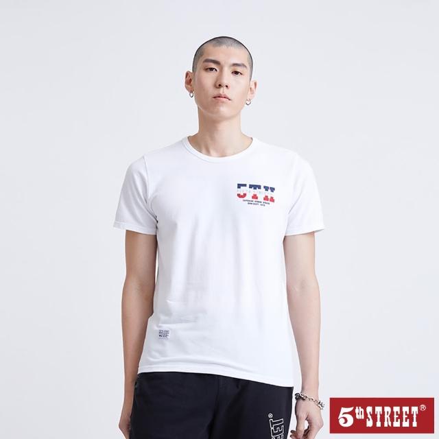 【5th STREET】男美式斜印花短袖T恤-白色