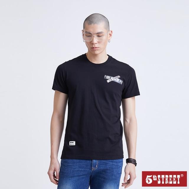 【5th STREET】男打叉銀箔短袖T恤-黑色