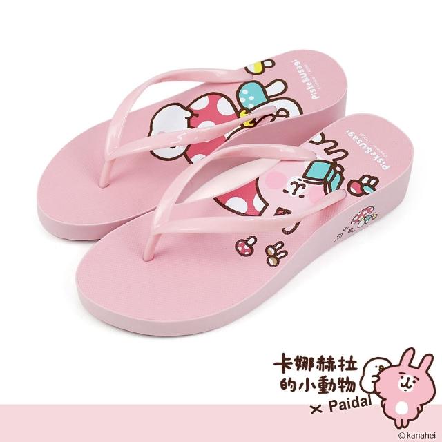 【Paidal】卡娜赫拉的小動物 彩色磨菇厚底夾腳涼拖鞋(粉色)